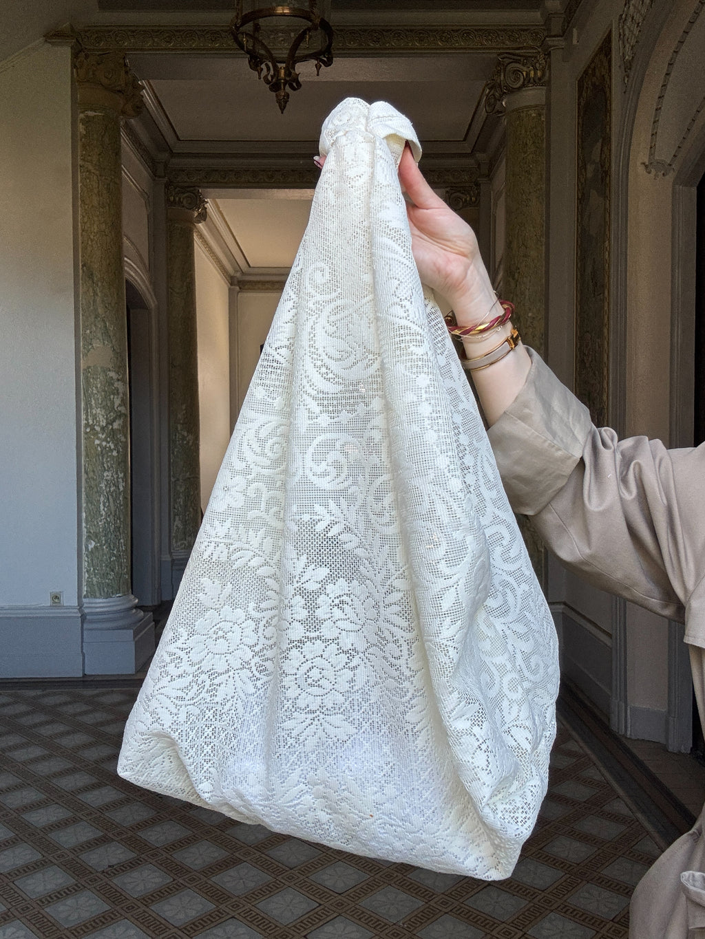 Sac à main Dentelle transparent Upcyclé- Modèle "Mémoire" - Cabas XL