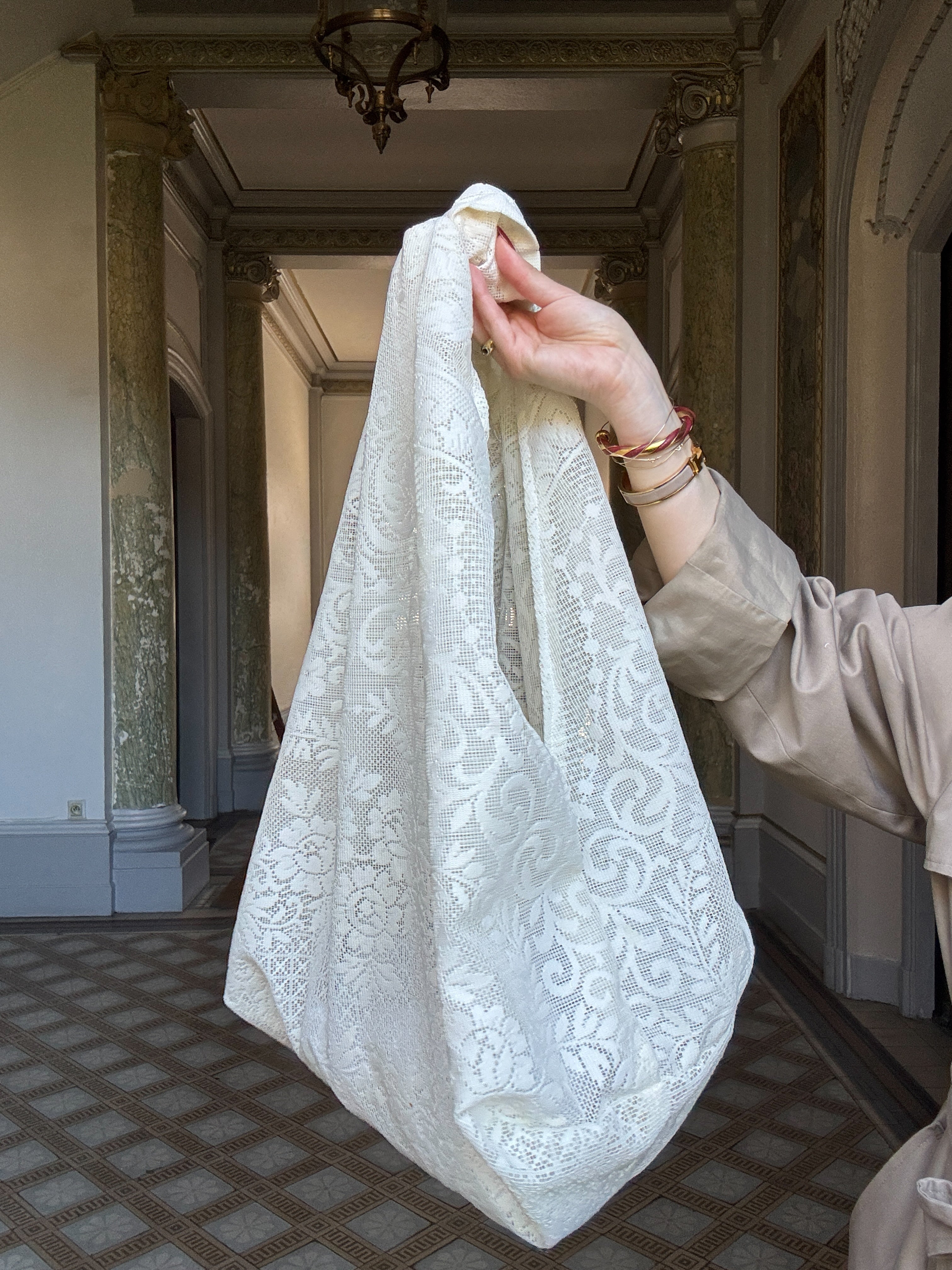 Sac à main Dentelle transparent Upcyclé- Modèle "Mémoire" - Cabas XL