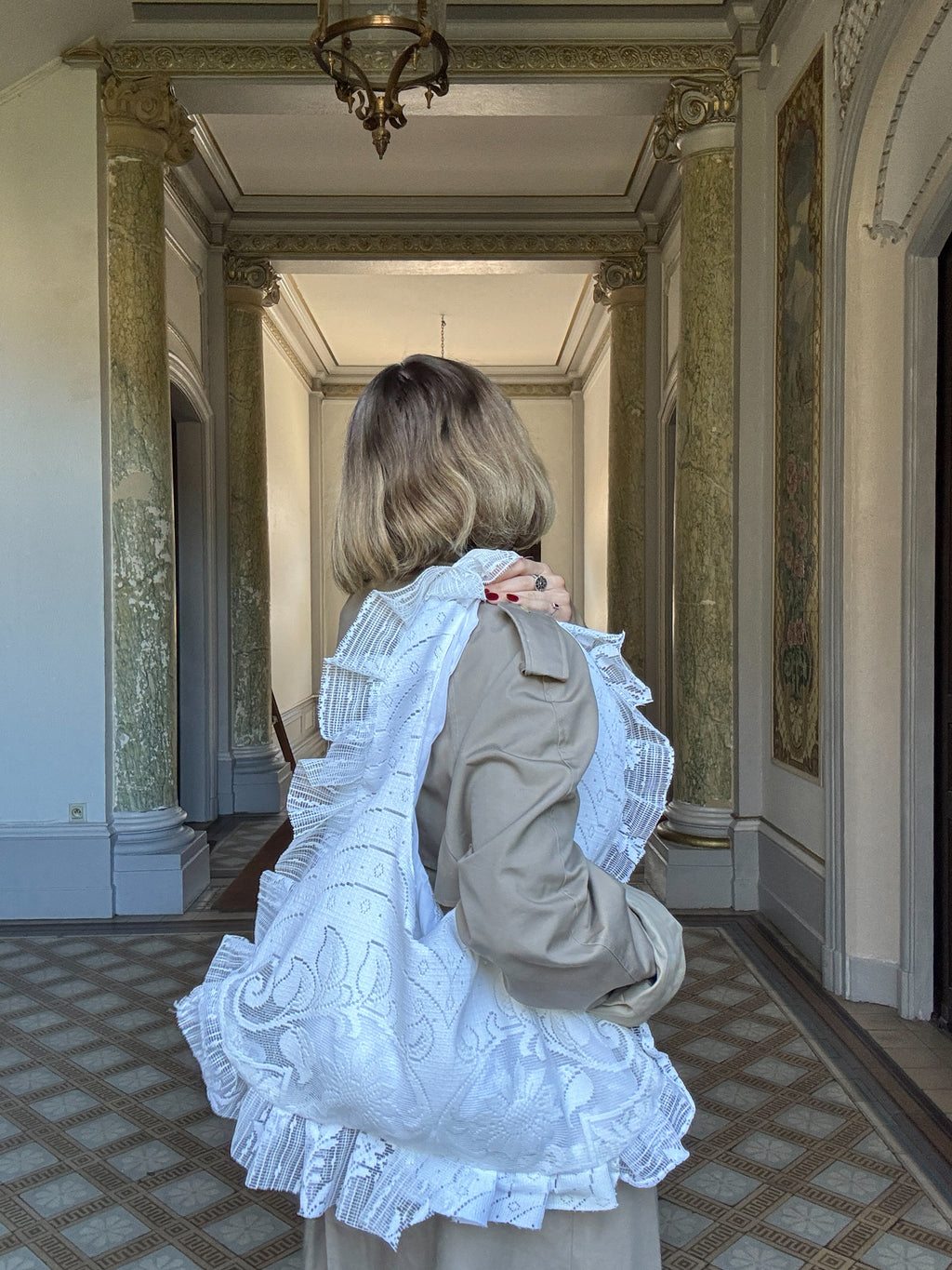 Sac à main Voilage Dentelle Upcyclé- Modèle "Mémoire"- Rond