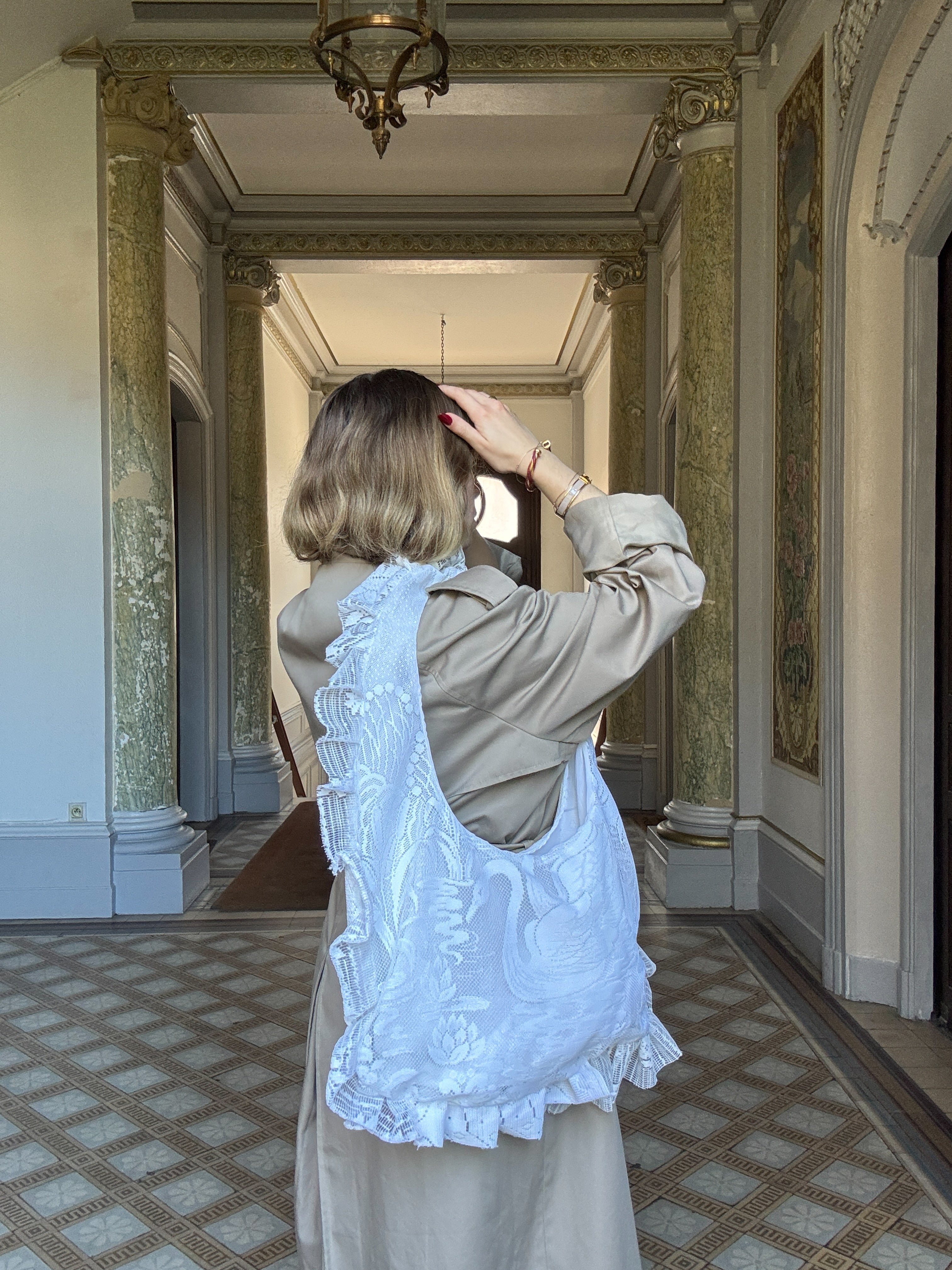 Sac à main Voilage Dentelle Upcyclé- Modèle "Mémoire"- Rond