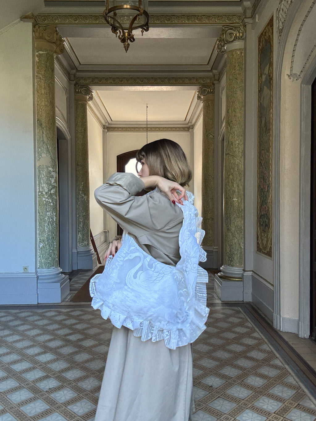 Sac à main Voilage Dentelle Upcyclé- Modèle "Mémoire"- Rond