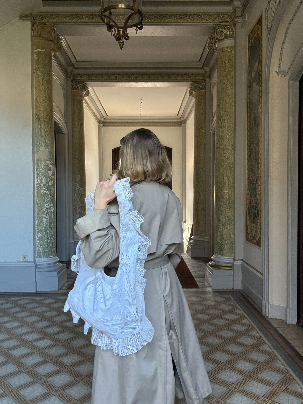 Sac à main Voilage Dentelle Upcyclé- Modèle "Mémoire"- Rond