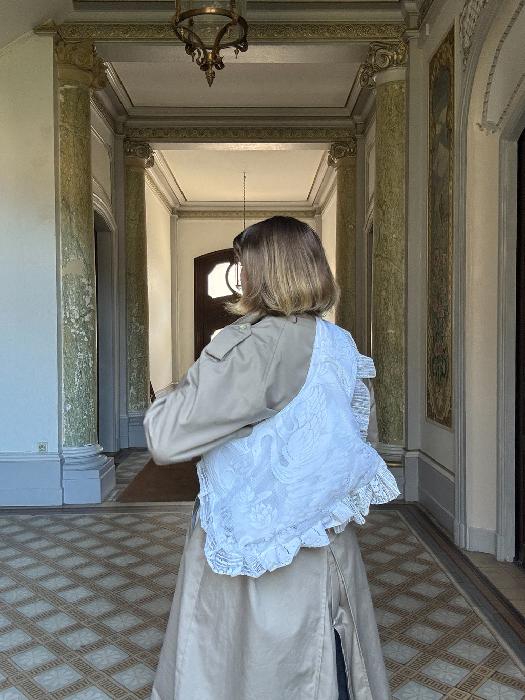 Sac à main Voilage Dentelle Upcyclé- Modèle "Mémoire"- Rond