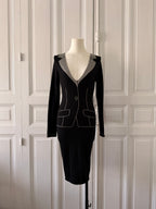 JC DE CASTELBAJAC Robe en laine trompe l’oeil noire et argenté taille 34