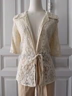 VINTAGE fait main 70s Gilet en crochet de coton écru taille unique