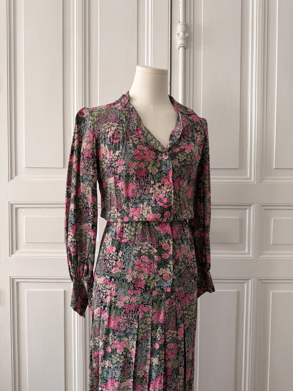 VINTAGE Hand made tailleur jupe imprimé fleuri taille 36/38