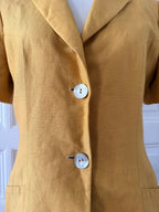 CACHAREL Ensemble tailleur jupe veste manche courte moutarde lin taille 36
