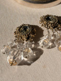 Clips dorés vieillis à pampilles transparentes