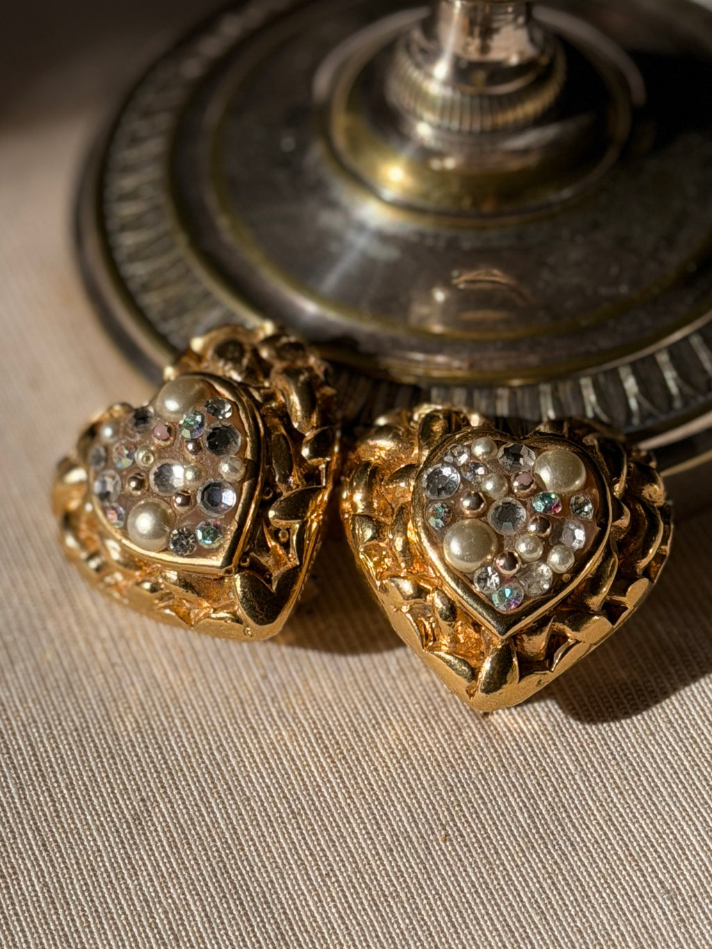 JACKY DE G Boucles à clips cœur doré et strass