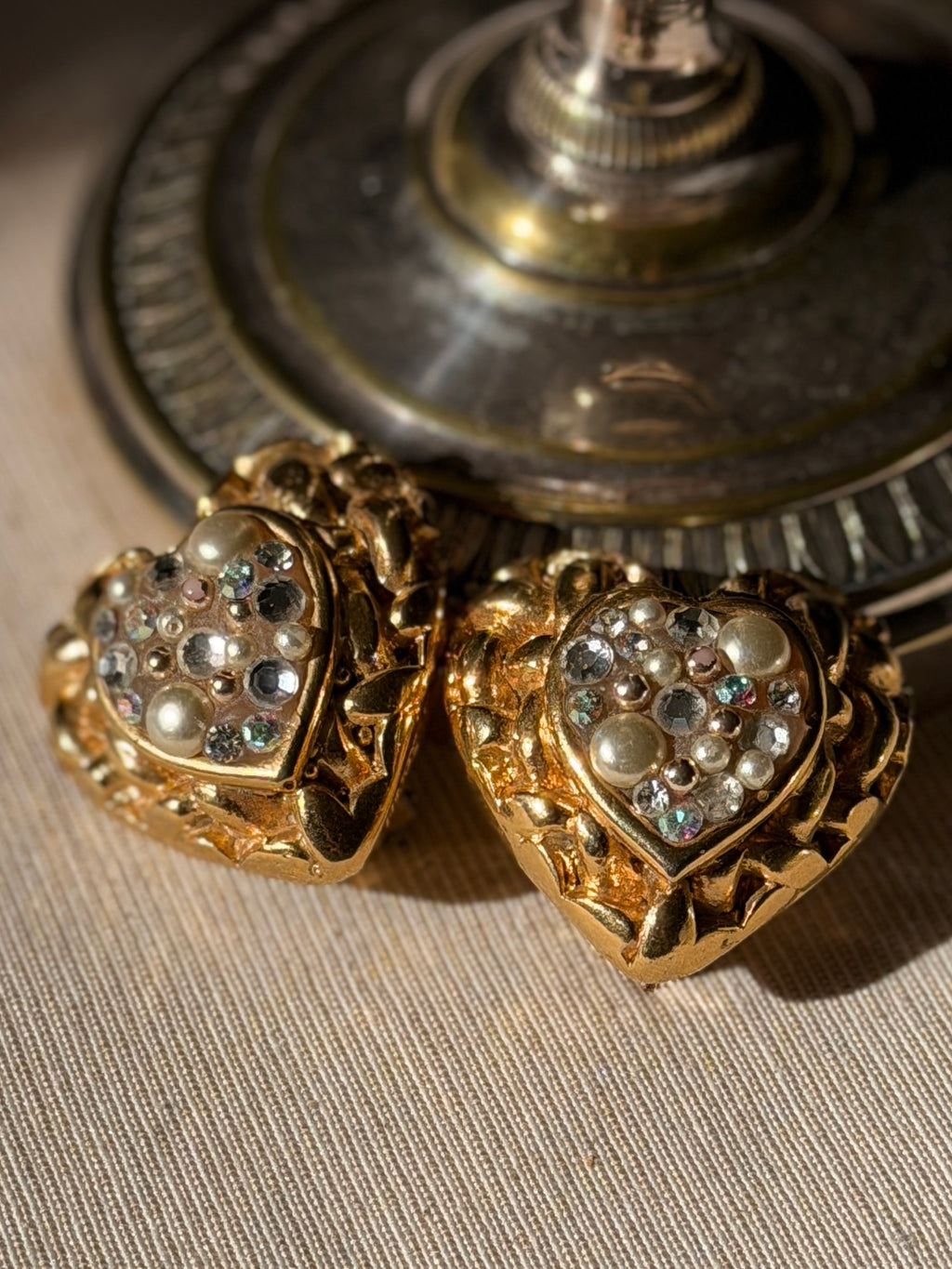JACKY DE G Boucles à clips cœur doré et strass