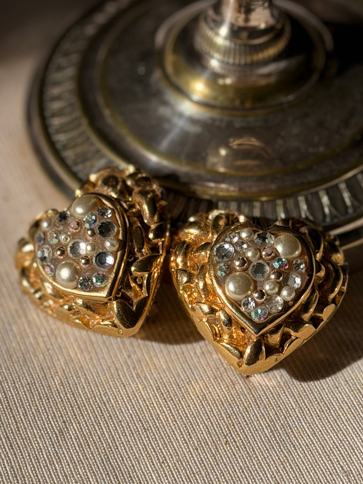 JACKY DE G Boucles à clips cœur doré et strass
