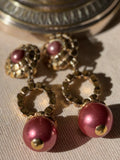 PAGGY PARIS Boucles pendantes à trois éléments et perles violettes