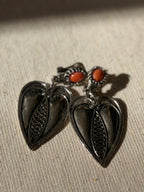 VINTAGE Boucles cœurs argentés pierre orange