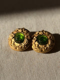 BALENCIAGA Clips plaqués or pierre verte brillante centrale