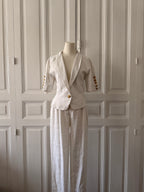 CHANEL Pantalon années 80 taille 34 en lin blanc - bouton doré soleil
