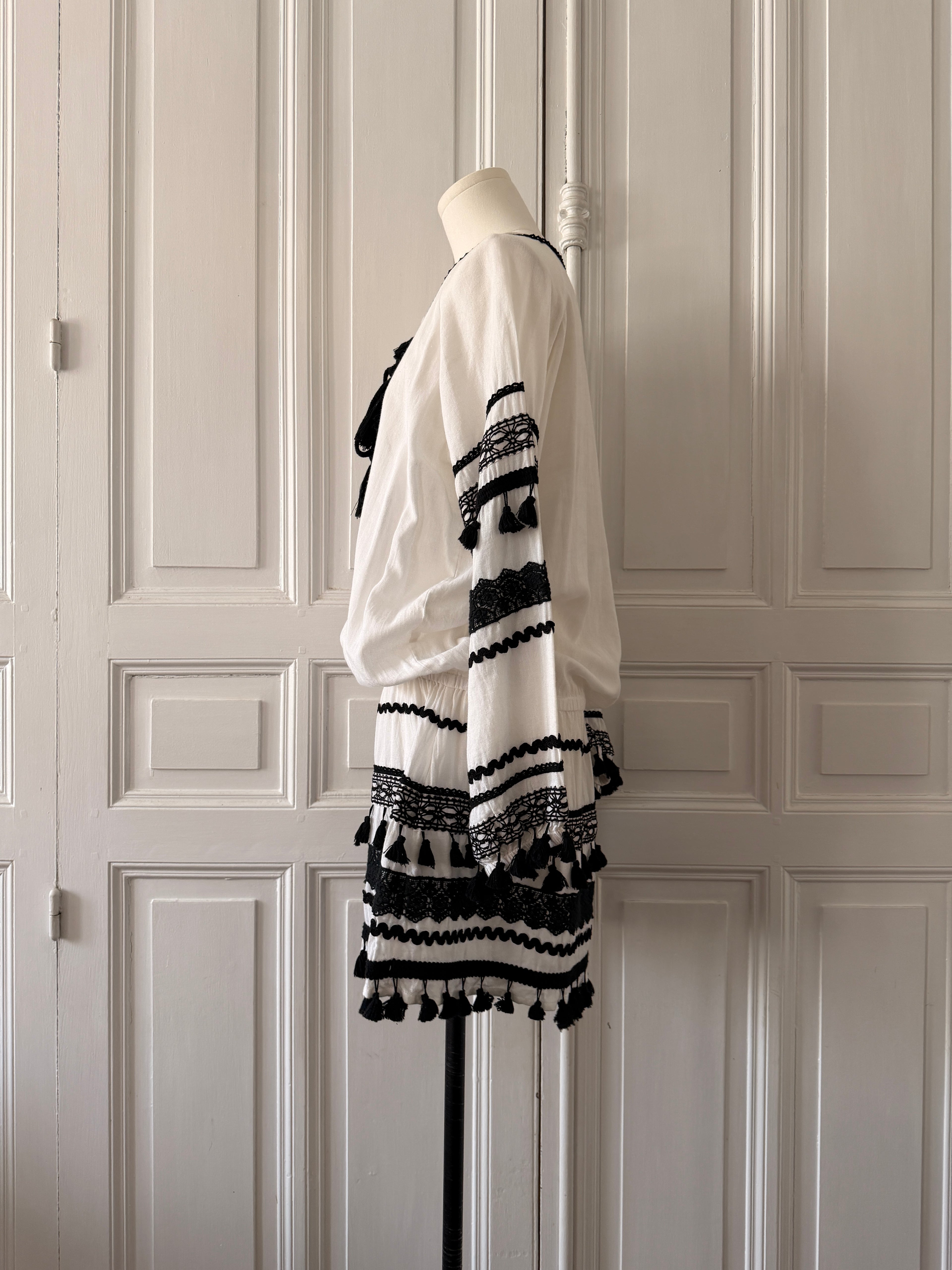 DODO BAROR Robe tunique en coton blanche brodée 36