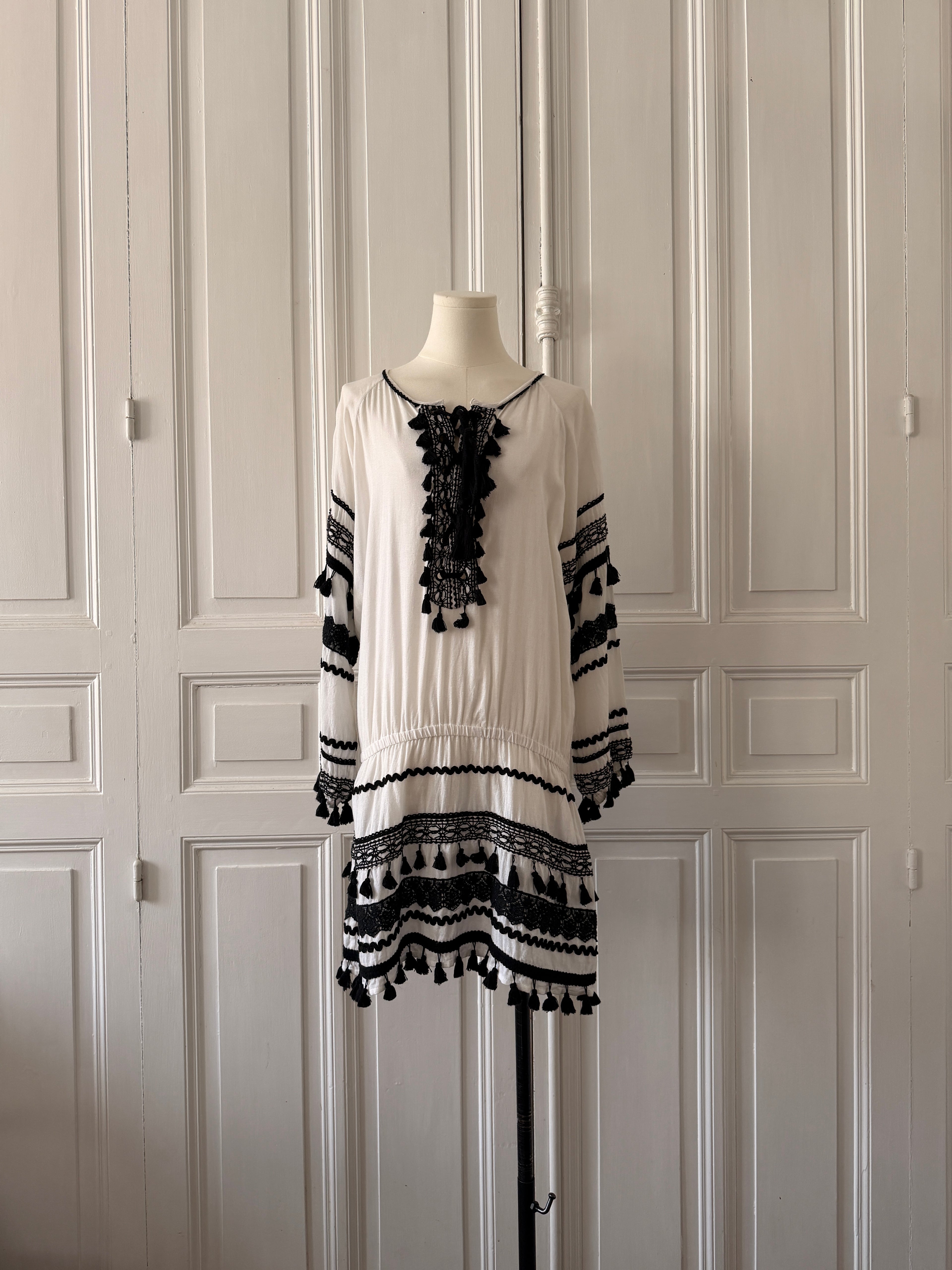 DODO BAROR Robe tunique en coton blanche brodée 36