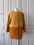 GUY LAROCHE Manteau en laine bicolore bouton doré taille 38