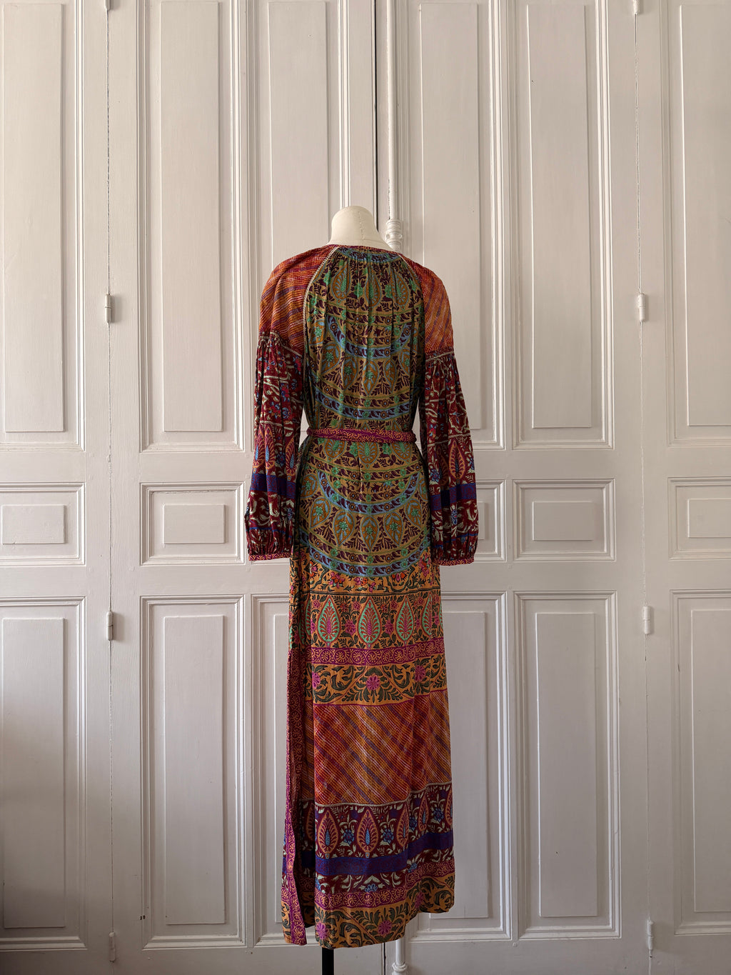 BOTEH Robe manche longue imprimée tissu indien taille 2 ceinture boucle