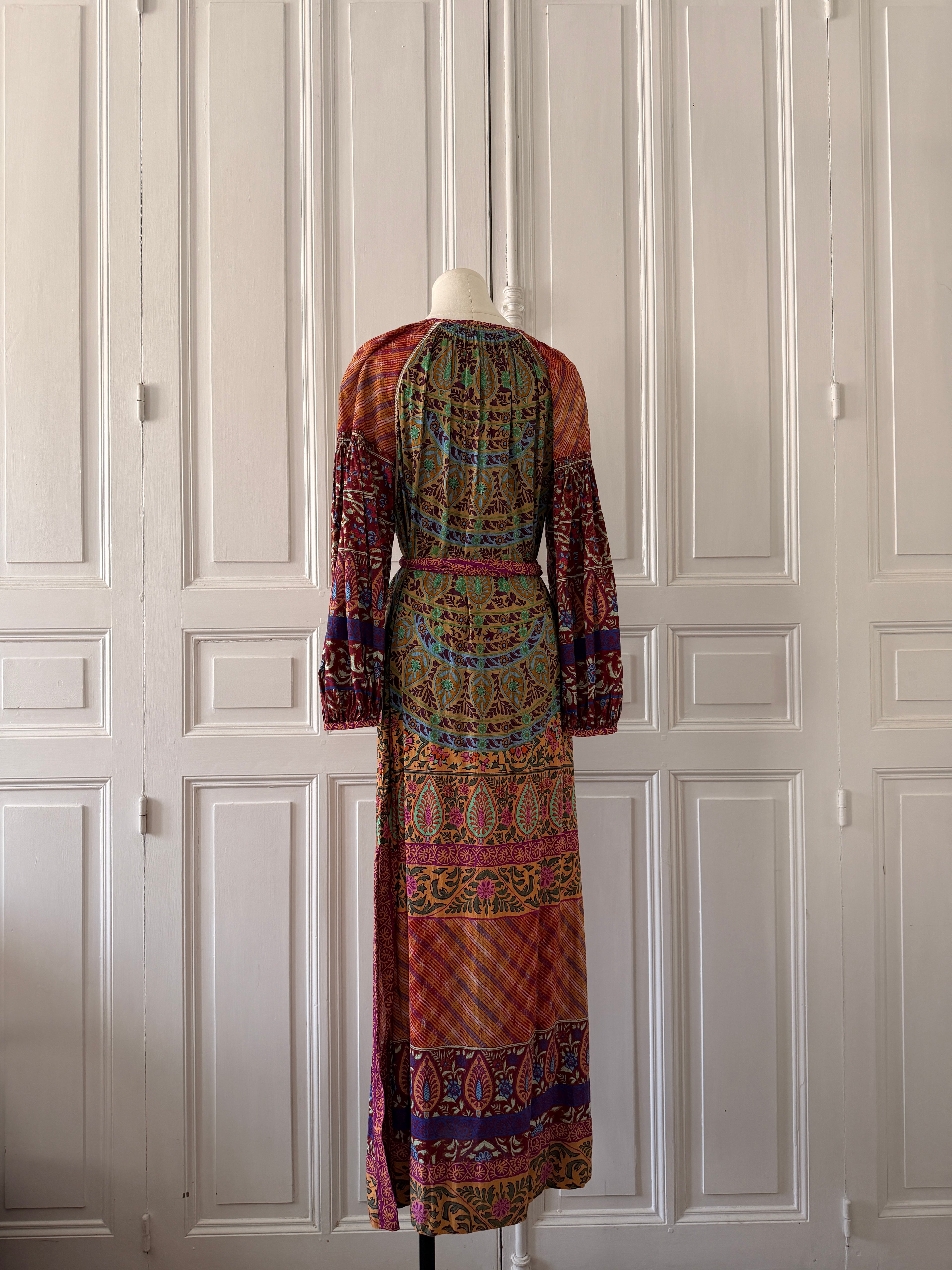 BOTEH Robe manche longue imprimée tissu indien taille 2 ceinture boucle