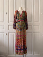 BOTEH Robe manche longue imprimée tissu indien taille 2 ceinture boucle