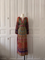 BOTEH Robe manche longue imprimée tissu indien taille 2 ceinture boucle