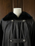 YVES SAINT LAURENT Manteau toile jeans doublé en fourrure de lapin 1980