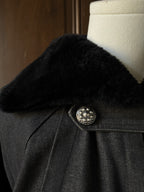 YVES SAINT LAURENT Manteau toile jeans doublé en fourrure de lapin 1980