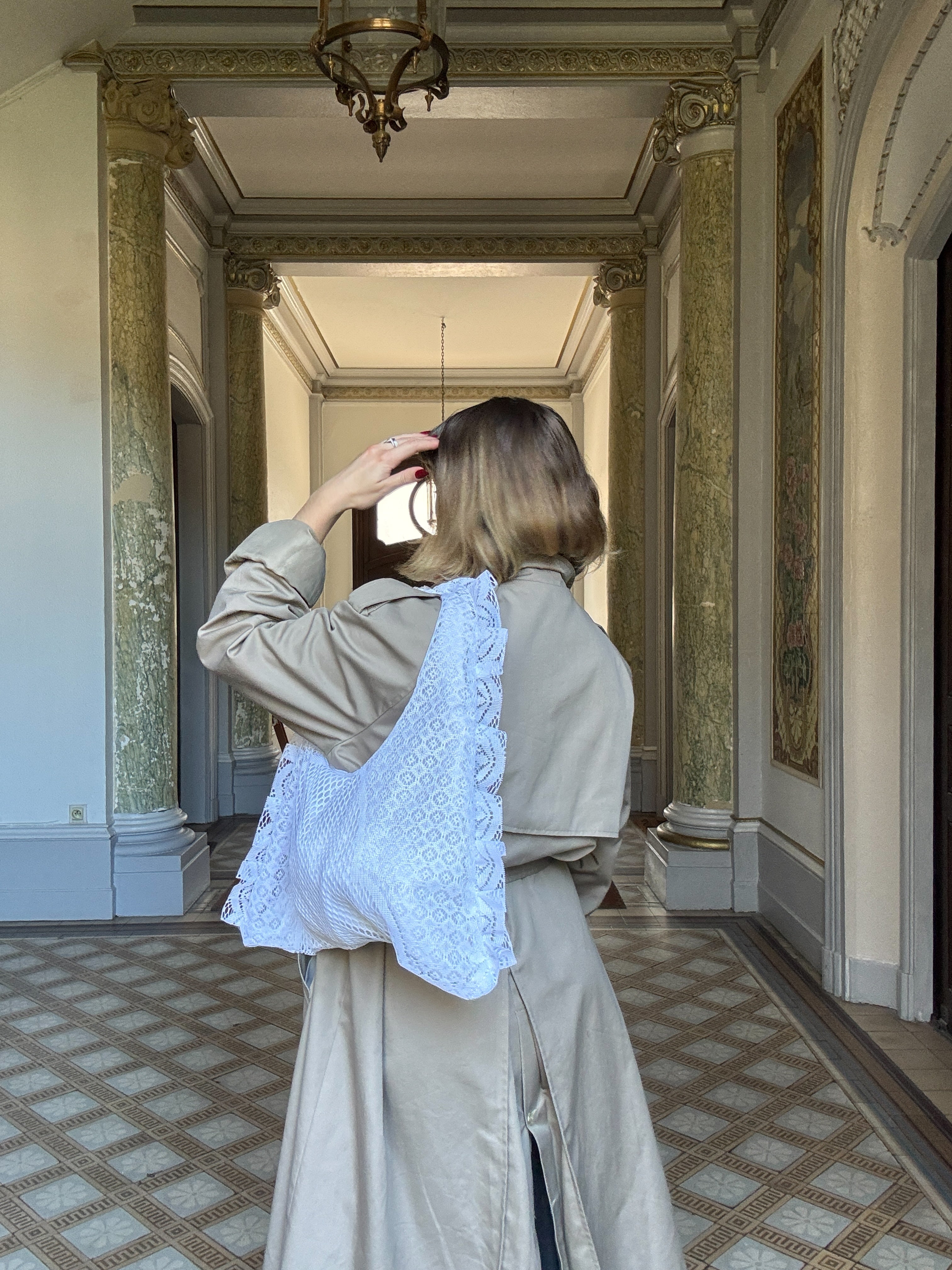 Sac à main Voilage Dentelle Upcyclé- Modèle "Mémoire"- Triangle