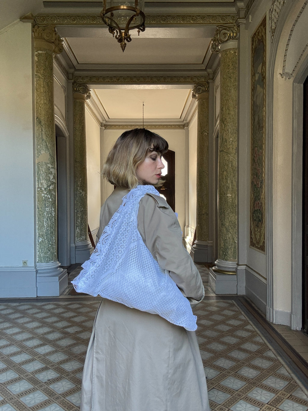 Sac à main Voilage Dentelle Upcyclé- Modèle "Mémoire"- Triangle