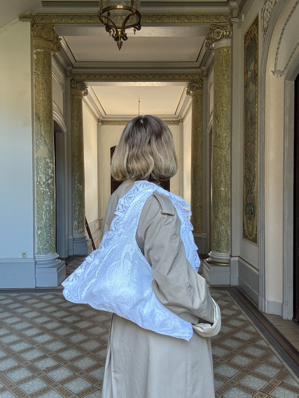 Sac à main Voilage Dentelle Upcyclé- Modèle "Mémoire"- Triangle