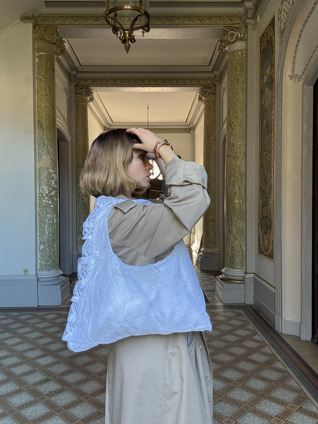 Sac à main Voilage Dentelle Upcyclé- Modèle "Mémoire"- Triangle