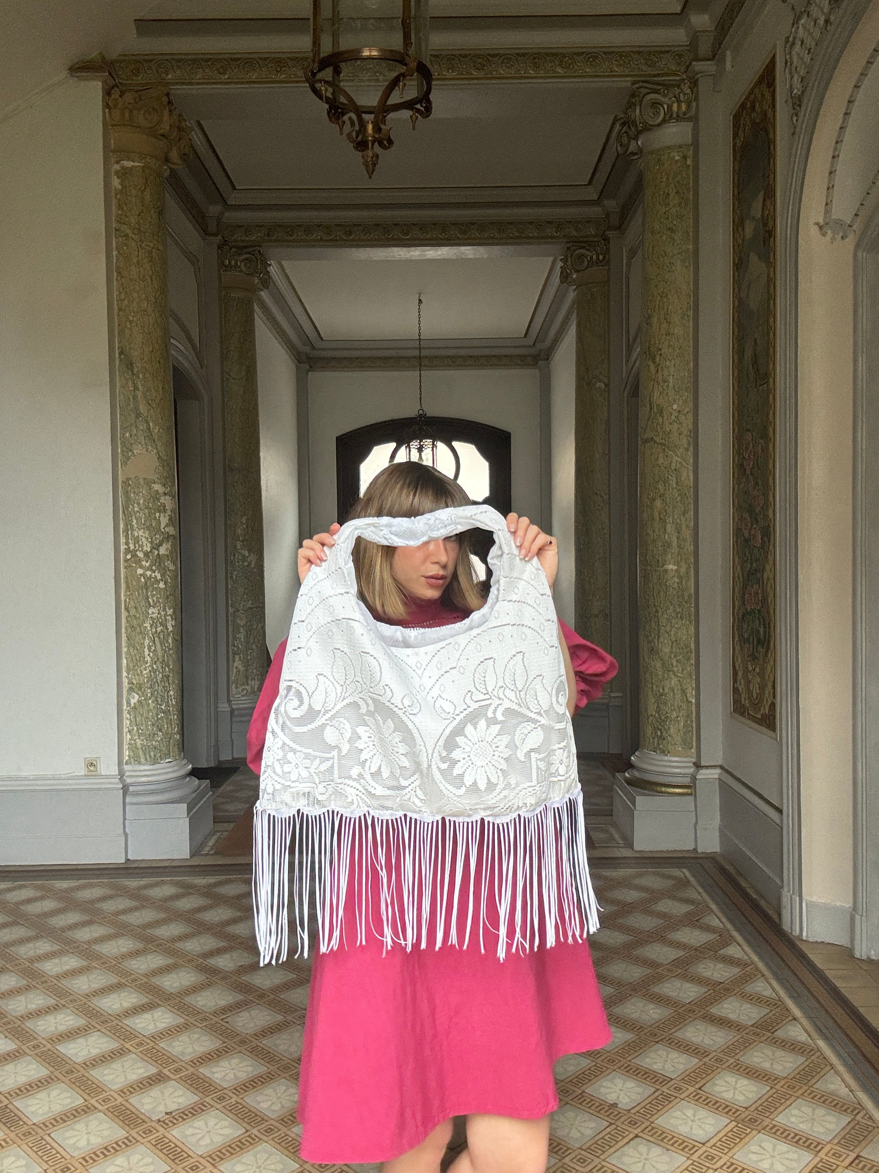 Sac à main Voilage Dentelle Upcyclé- Modèle "Mémoire"- Triangle- Franges