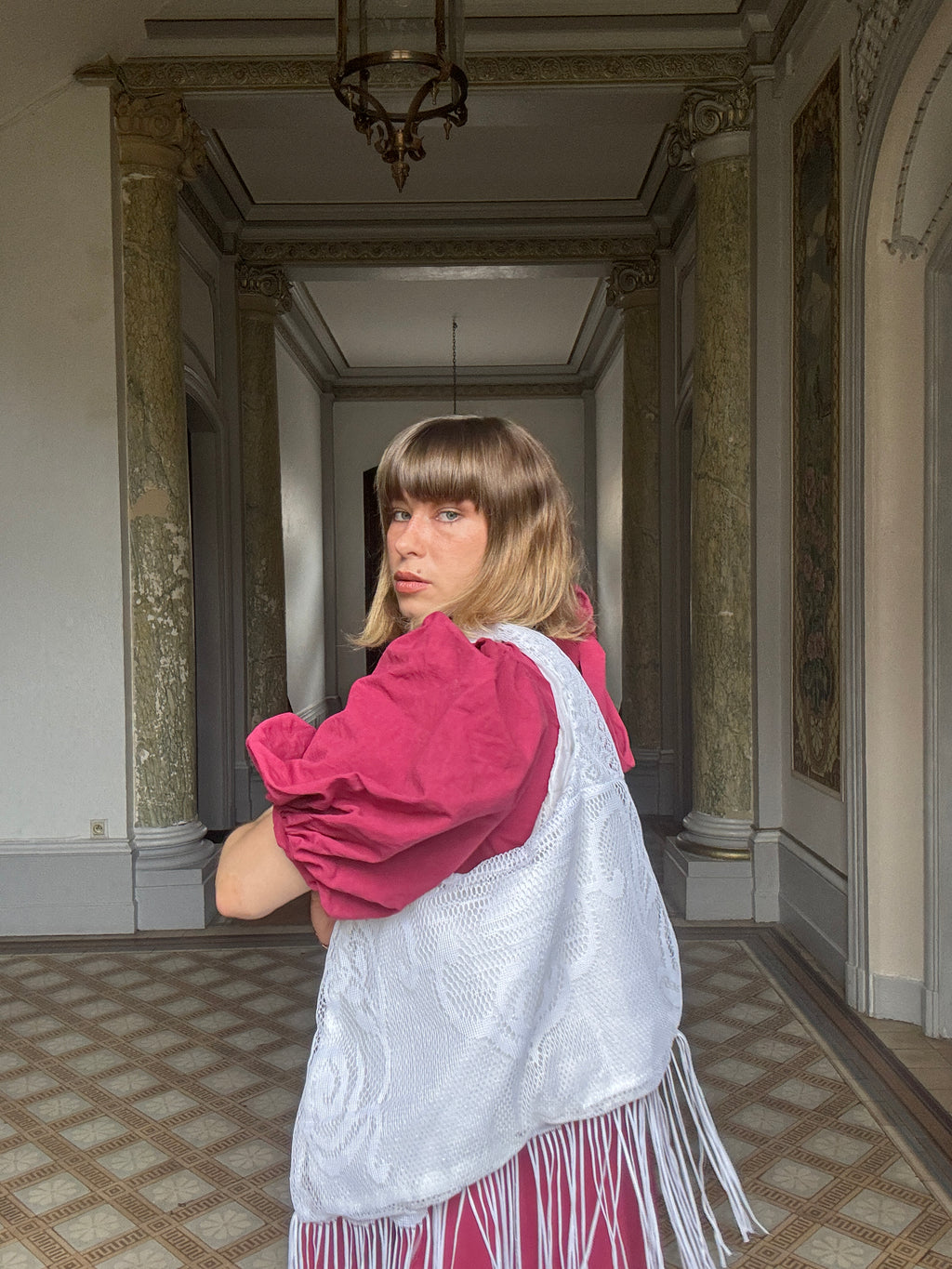 Sac à main Voilage Dentelle Upcyclé- Modèle "Mémoire"- Triangle- Franges