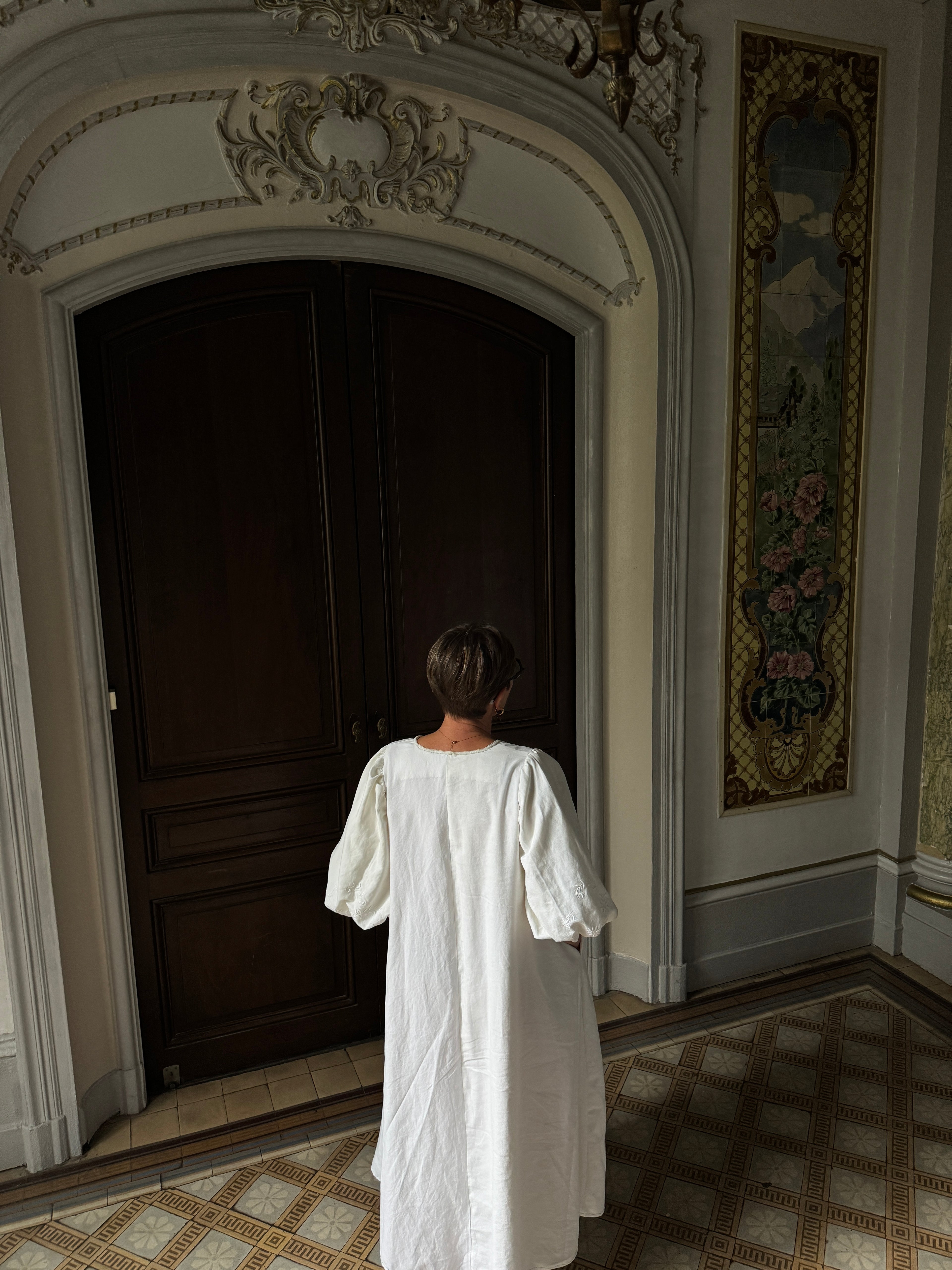 Robe maxi en coton ancien brodé- Modèle Héritage