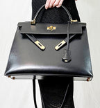 HERMES- Sac Kelly cuir noir