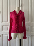 ANNE FONTAINE Cardigan en maille légère fuschia à volants taille 44