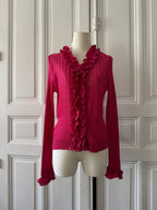 ANNE FONTAINE Cardigan en maille légère fuschia à volants taille 44
