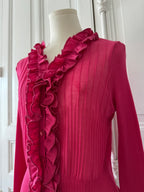ANNE FONTAINE Cardigan en maille légère fuschia à volants taille 44
