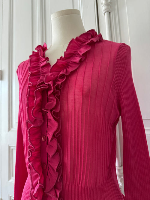 ANNE FONTAINE Cardigan en maille légère fuschia à volants taille 44
