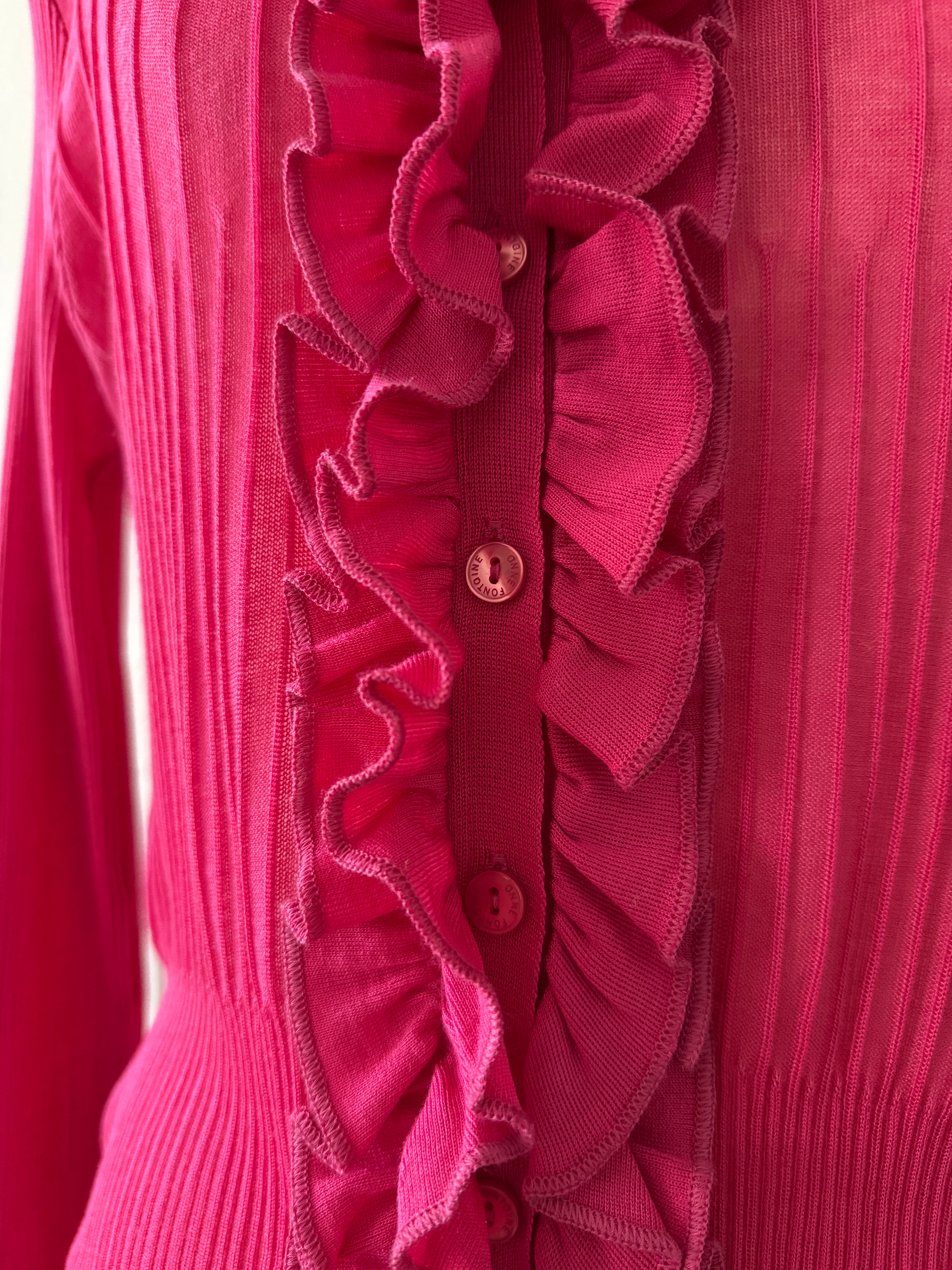 ANNE FONTAINE Cardigan en maille légère fuschia à volants taille 44