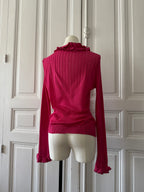 ANNE FONTAINE Cardigan en maille légère fuschia à volants taille 44