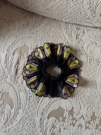 Chouchou ornemental couture - Modèle "AURA"- Organza de fleurs brodées