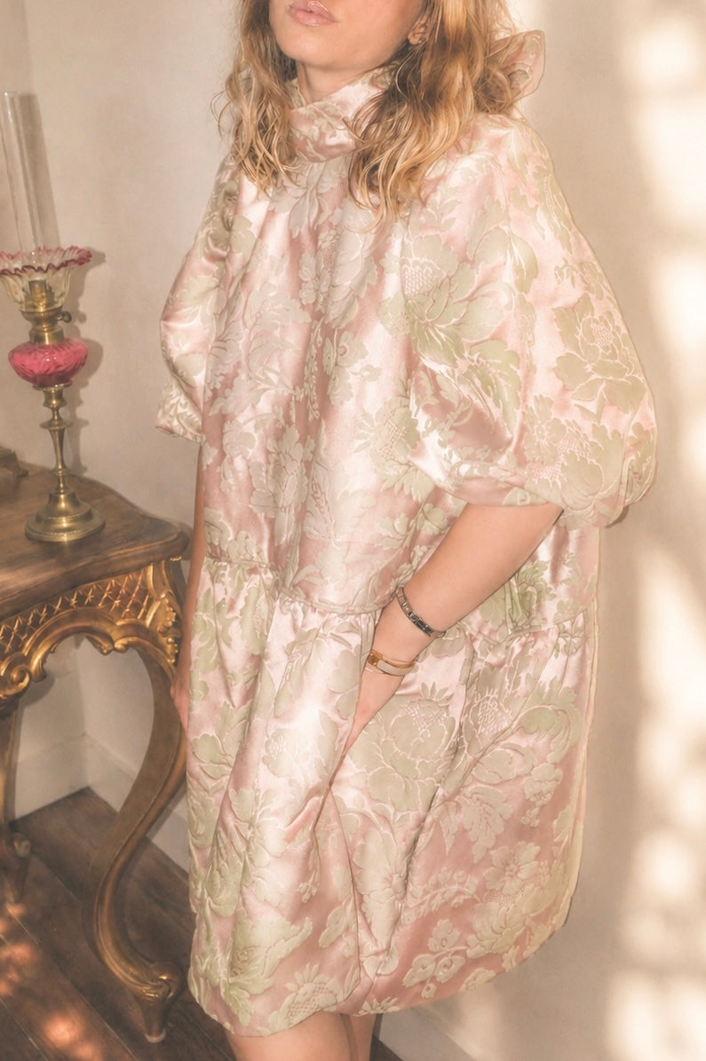 Robe midi en jacquard doublé ancien brodé - Modèle Héritage