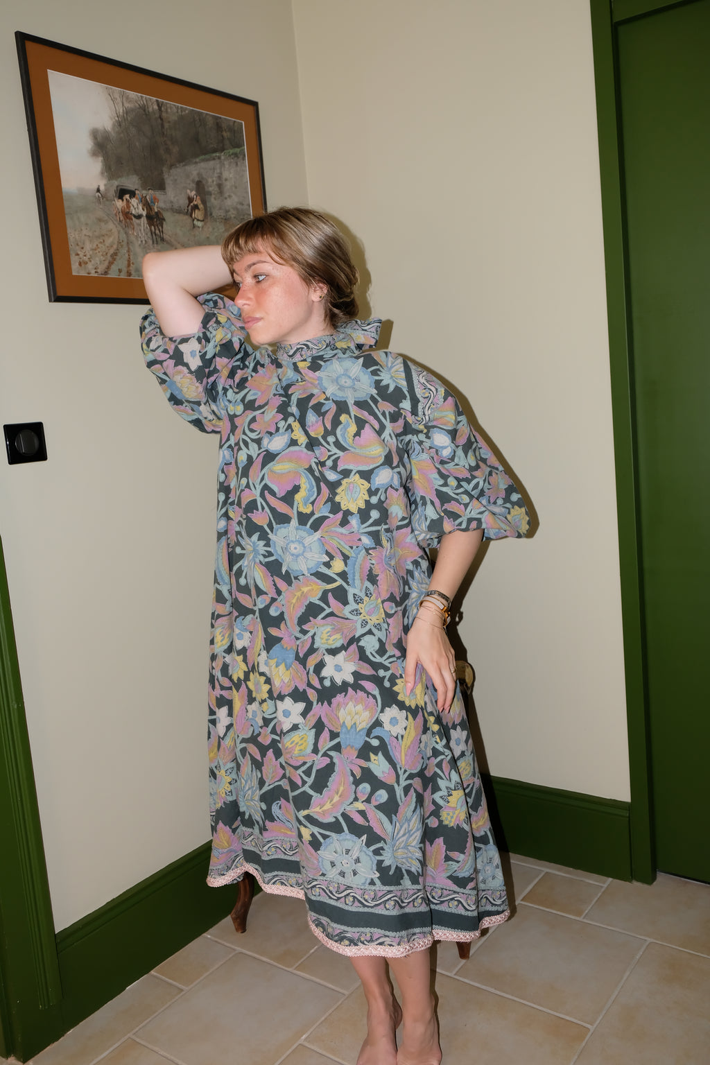 Robe maxi en coton imprimé ancien brodé - Modèle Héritage